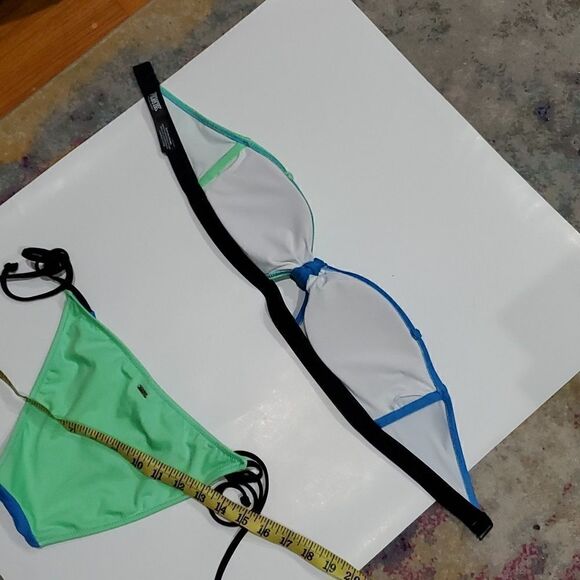 PINK Color Block Bikini in Blue & Green Size S - Picture 10 of 13